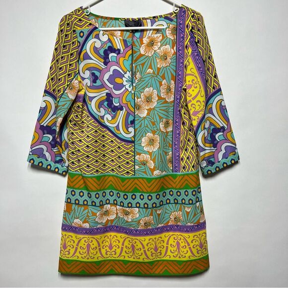 Hale Bob Long Sleeve Contrasting Print Shift Dress S NWOT - Picture 3 of 14